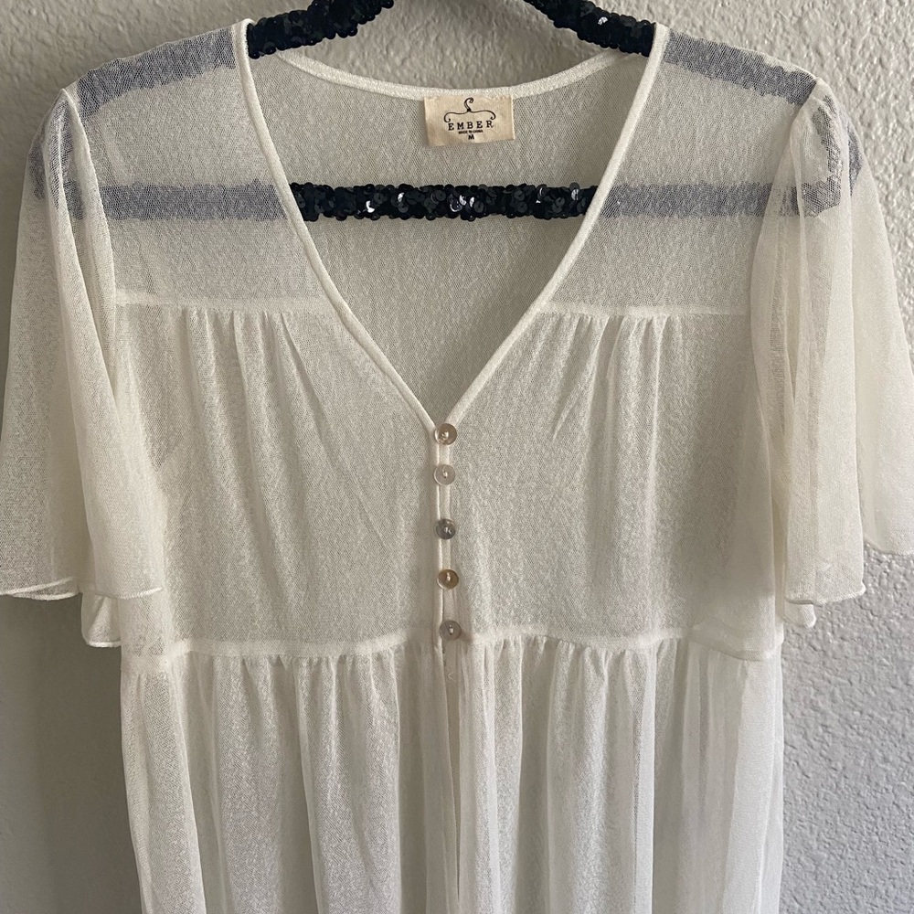Long Cream Short Sleeve Shawl